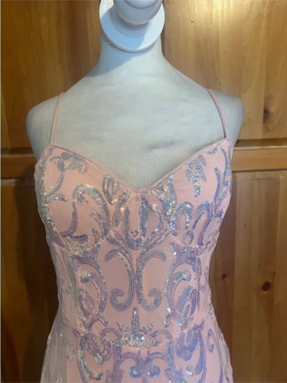 New Lulus Elegant Pink & Blue Sequin Strapless Mermaid Evening Gown Sz US XL - Picture 3 of 9